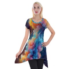 Cosmic Jellyfish Artwork Short Sleeve Side Drop Tunic