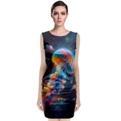 Cosmic Jellyfish Artwork Sleeveless Velvet Midi Dress