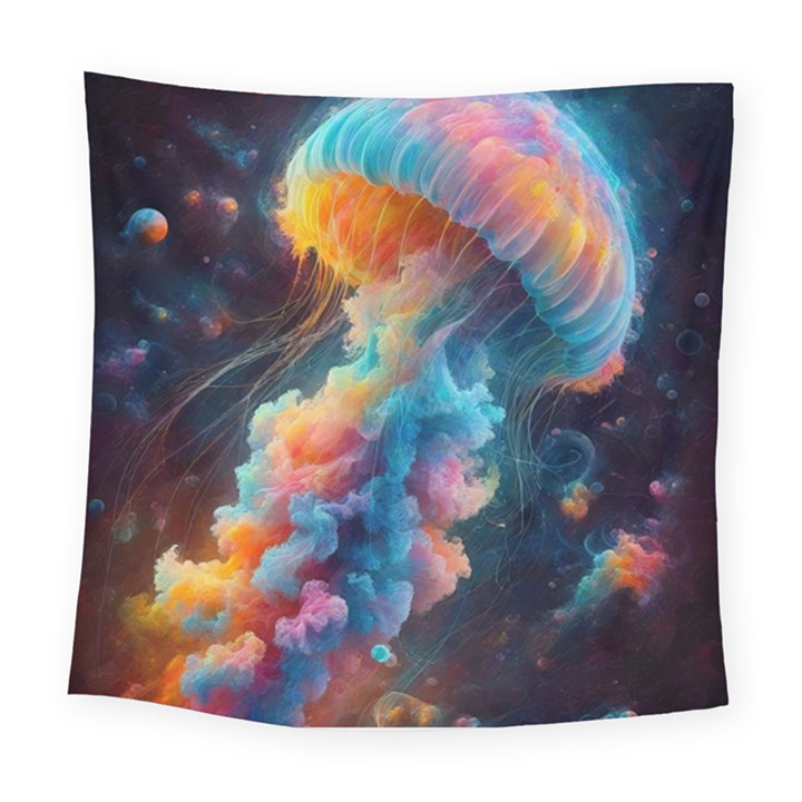 Cosmic Jellyfish Artwork Square Tapestry (Large)