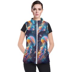 Cosmic Jellyfish Artwork Women s Puffer Vest by ExtraGoodSauce