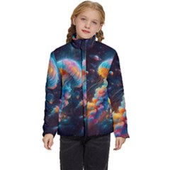 Cosmic Jellyfish Artwork Kids  Puffer Bubble Jacket Coat