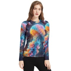 Cosmic Jellyfish Artwork Women s Long Sleeve Rash Guard