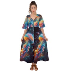 Cosmic Jellyfish Artwork Kimono Sleeve Boho Dress by ExtraGoodSauce