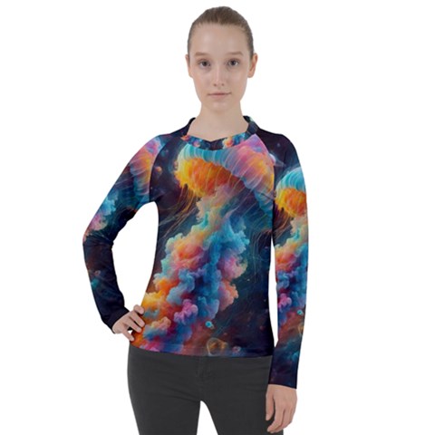 Cosmic Jellyfish Artwork Women s Pique Long Sleeve T-shirt by ExtraGoodSauce