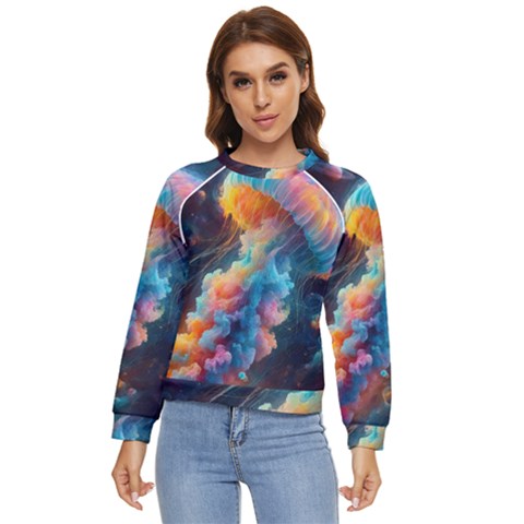 Cosmic Jellyfish Artwork Women s Long Sleeve Raglan T-shirt by ExtraGoodSauce