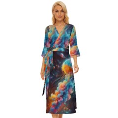 Cosmic Jellyfish Artwork Midsummer Wrap Dress by ExtraGoodSauce