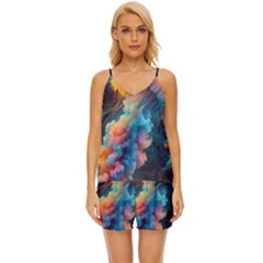 Cosmic Jellyfish Artwork V-neck Satin Pajamas Set by ExtraGoodSauce