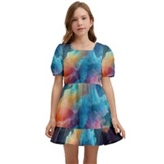 Cosmic Jellyfish Artwork Kids  Short Sleeve Dolly Dress by ExtraGoodSauce