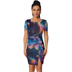 Cosmic Jellyfish Artwork Fitted Knot Split End Bodycon Dress