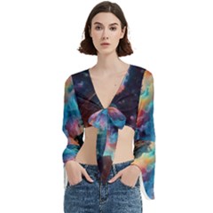 Cosmic Jellyfish Artwork Trumpet Sleeve Cropped Top