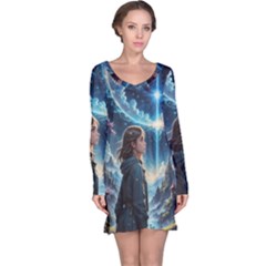 Enchanting Fantasy Night Sky Scene Long Sleeve Nightdress