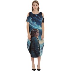 Enchanting Fantasy Night Sky Scene Cold Shoulder Loose Fit Dress With Pockets by ExtraGoodSauce