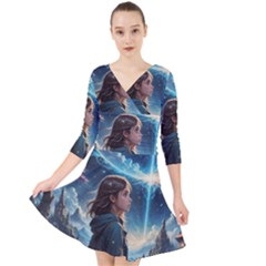 Enchanting Fantasy Night Sky Scene Quarter Sleeve Front Wrap Dress by ExtraGoodSauce