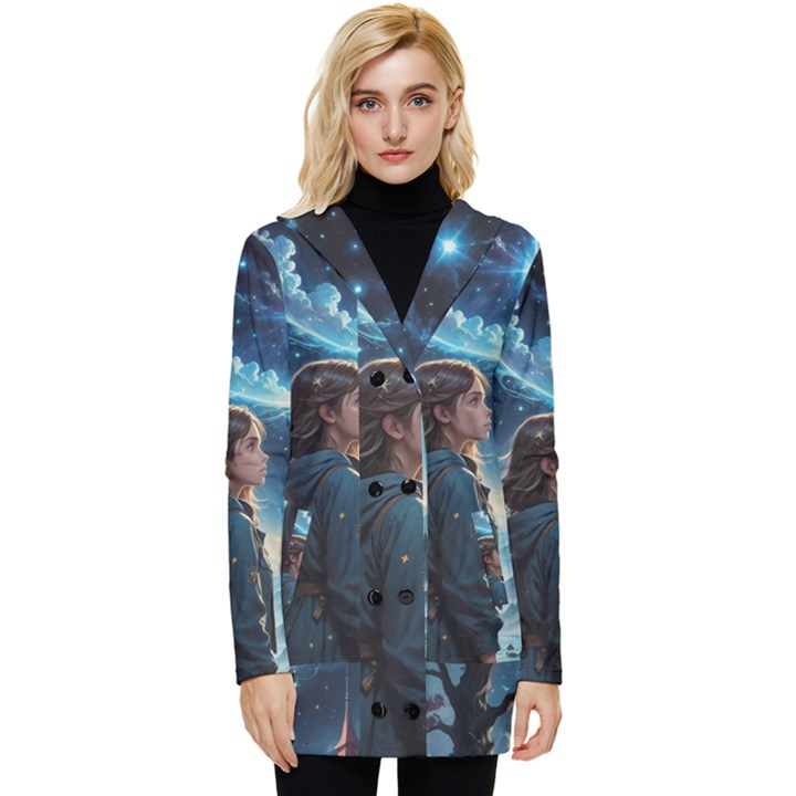 Enchanting Fantasy Night Sky Scene Button Up Hooded Coat 