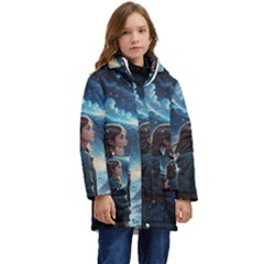 Enchanting Fantasy Night Sky Scene Kids  Hooded Longline Puffer Jacket