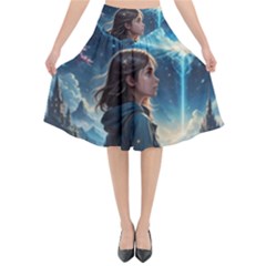 Enchanting Fantasy Night Sky Scene Flared Midi Skirt