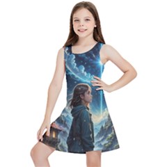 Enchanting Fantasy Night Sky Scene Kids  Lightweight Sleeveless Dress