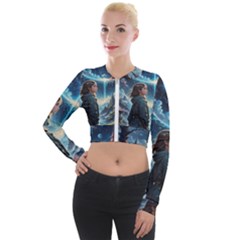 Enchanting Fantasy Night Sky Scene Long Sleeve Cropped Velvet Jacket