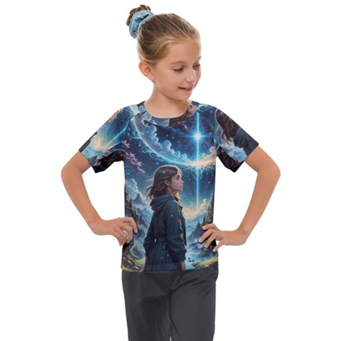 Enchanting Fantasy Night Sky Scene Kids  Mesh Piece T-shirt by ExtraGoodSauce