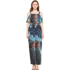 Enchanting Fantasy Night Sky Scene Draped Sleeveless Chiffon Jumpsuit by ExtraGoodSauce