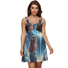 Enchanting Fantasy Night Sky Scene Ruffle Strap Babydoll Chiffon Dress