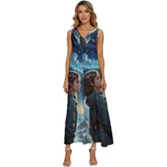 Enchanting Fantasy Night Sky Scene V-neck Sleeveless Wide Leg Pants Overalls by ExtraGoodSauce