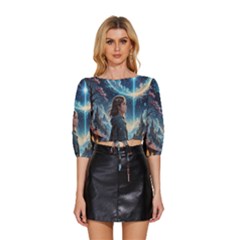 Enchanting Fantasy Night Sky Scene Mid Sleeve Drawstring Hem Top by ExtraGoodSauce