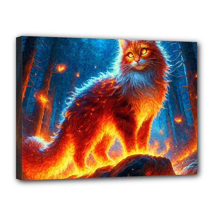 Enchanted Fire Feline Canvas 16  x 12  (Stretched)