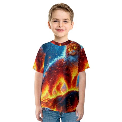 Enchanted Fire Feline Kids  Sport Mesh T-shirt by ExtraGoodSauce