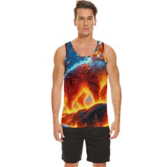 Enchanted Fire Feline Men s Wide Collar Tank Top