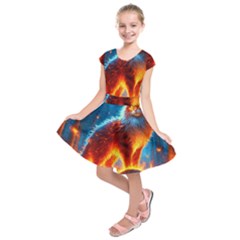 Enchanted Fire Feline Kids  Short Sleeve Dress