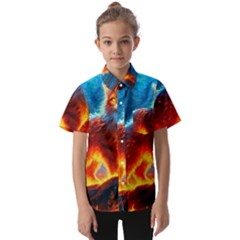 Enchanted Fire Feline Kids  Short Sleeve Shirt by ExtraGoodSauce