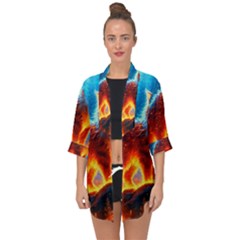 Enchanted Fire Feline Open Front Chiffon Kimono