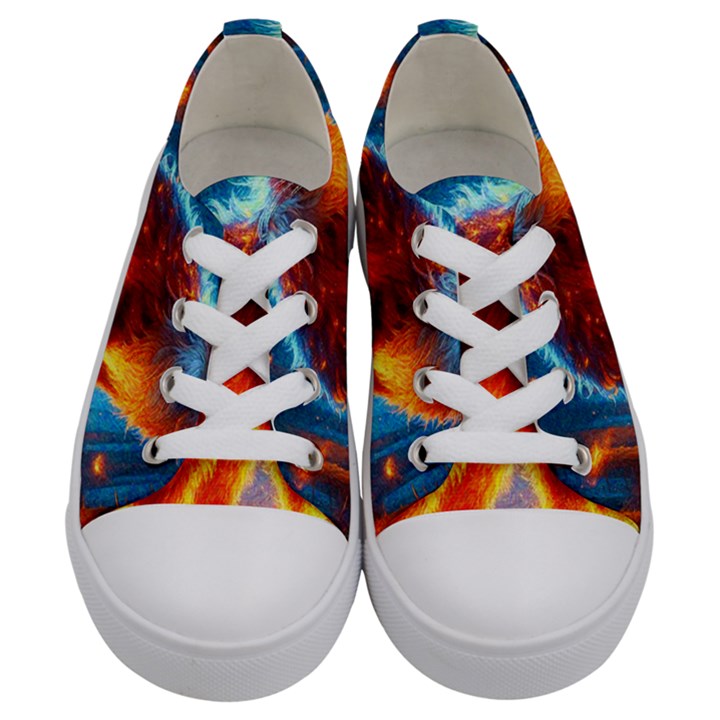 Enchanted Fire Feline Kids  Low Top Canvas Sneakers