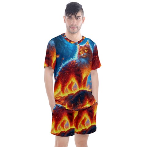 Enchanted Fire Feline Men s Mesh T-shirt And Shorts Set by ExtraGoodSauce