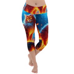 Enchanted Fire Feline Lightweight Velour Capri Yoga Leggings by ExtraGoodSauce