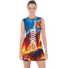 Enchanted Fire Feline Lace Up Front Bodycon Dress by ExtraGoodSauce