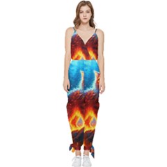 Enchanted Fire Feline Sleeveless Tie Ankle Chiffon Jumpsuit by ExtraGoodSauce