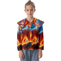 Enchanted Fire Feline Kids  Peter Pan Collar Blouse by ExtraGoodSauce