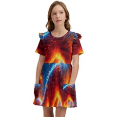 Enchanted Fire Feline Kids  Frilly Sleeves Pocket Dress by ExtraGoodSauce