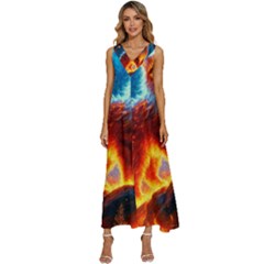 Enchanted Fire Feline V-neck Sleeveless Wide Leg Pants Overalls by ExtraGoodSauce