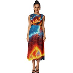 Enchanted Fire Feline Sleeveless Round Neck Midi Dress by ExtraGoodSauce