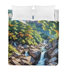 Serene Mountain Waterfall Landscape Duvet Cover Double Side (full/ Double Size)