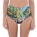 Serene Mountain Waterfall Landscape Reversible High-Waist Bikini Bottoms View3