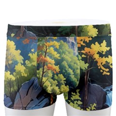 Serene Mountain Waterfall Landscape Men s Boxer Briefs by ExtraGoodSauce