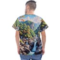 Serene Mountain Waterfall Landscape Men s V-Neck Scrub Top View2