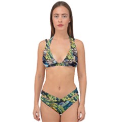 Serene Mountain Waterfall Landscape Double Strap Halter Bikini Set