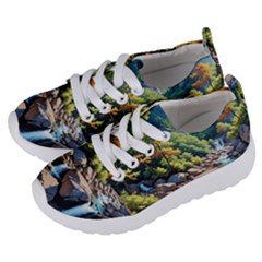 Serene Mountain Waterfall Landscape Kids  Lightweight Sports Shoes by ExtraGoodSauce