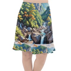 Serene Mountain Waterfall Landscape Fishtail Chiffon Skirt by ExtraGoodSauce