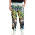 Serene Mountain Waterfall Landscape Men s Elastic Waist Pants View1